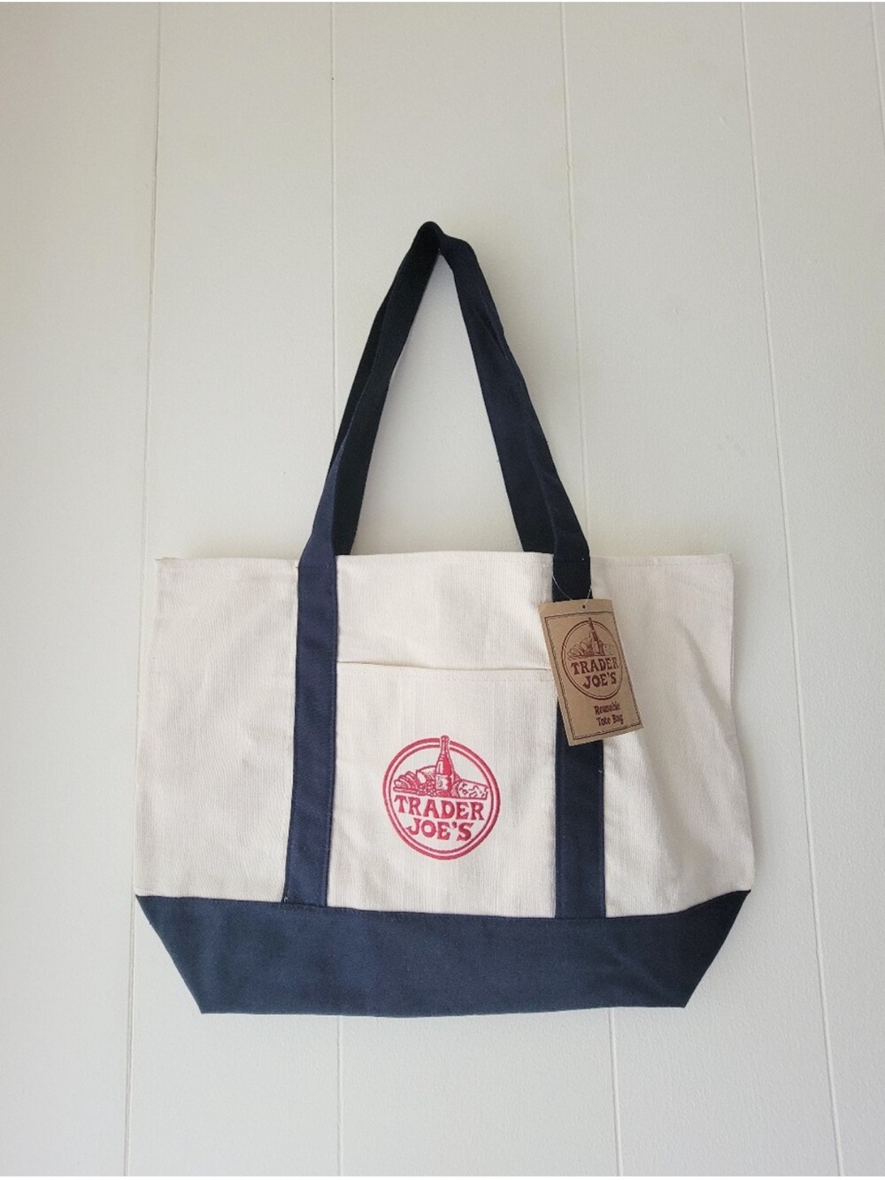 Trader Joe's Canvas Tote Bag in Cream and Navy